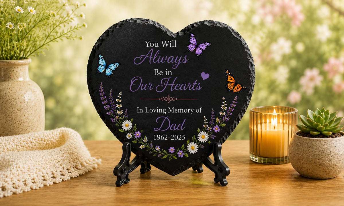 Heart Memorial Slate Plaque - Personalized Sympathy Gift