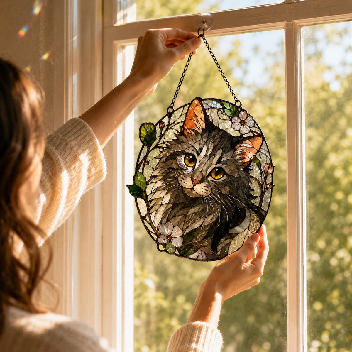 Cat Suncatcher Stained Glass - Gray Cat Window Hanging - image 4