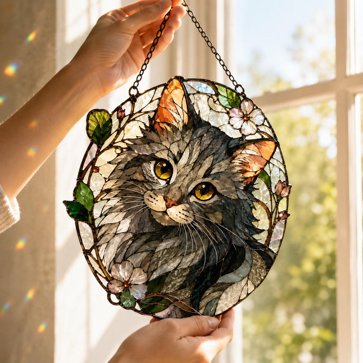 Cat Suncatcher Stained Glass - Gray Cat Window Hanging - image 5