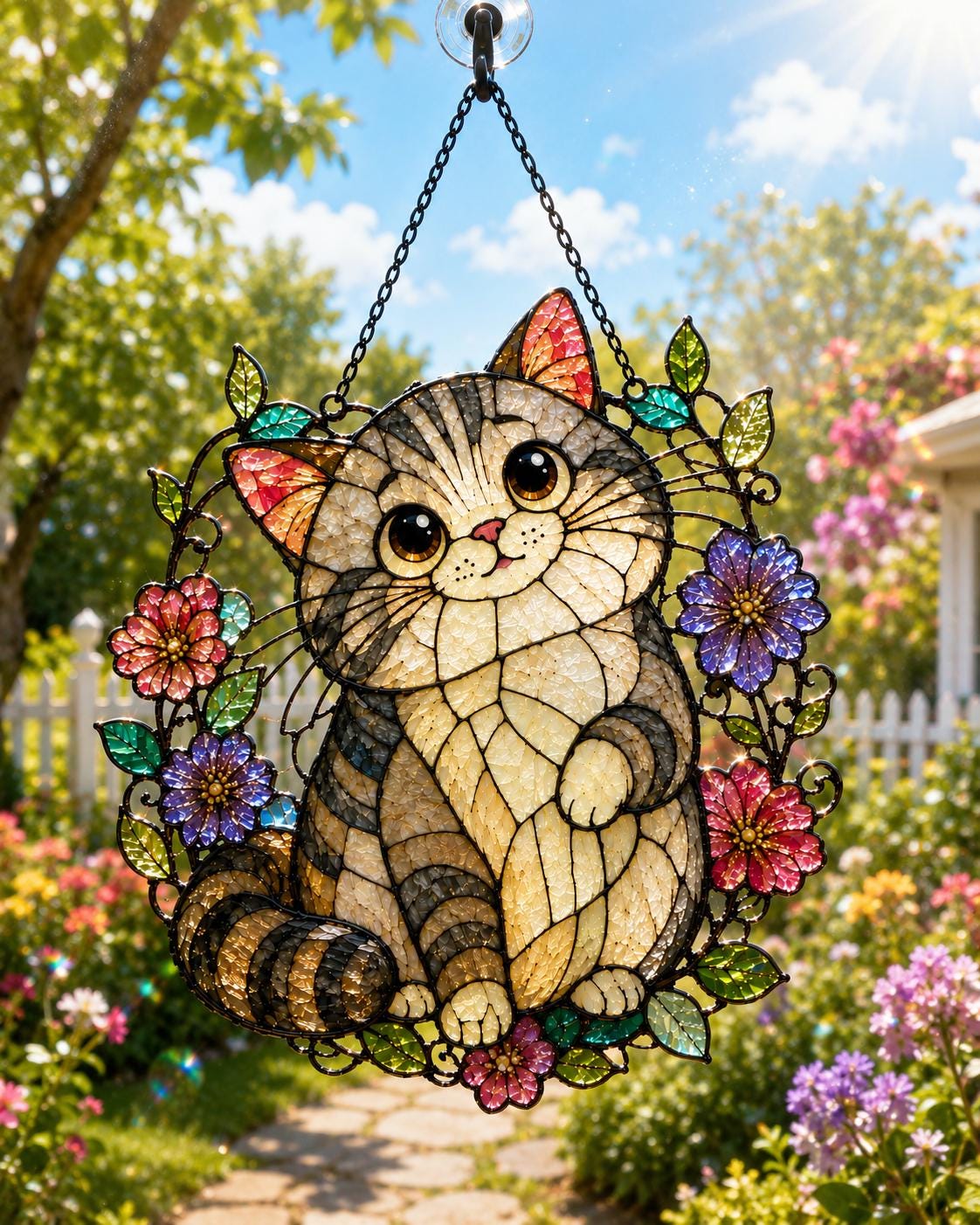 Floral Cat Suncatcher - Cute Kitten Acrylic Window Hanging - image 5