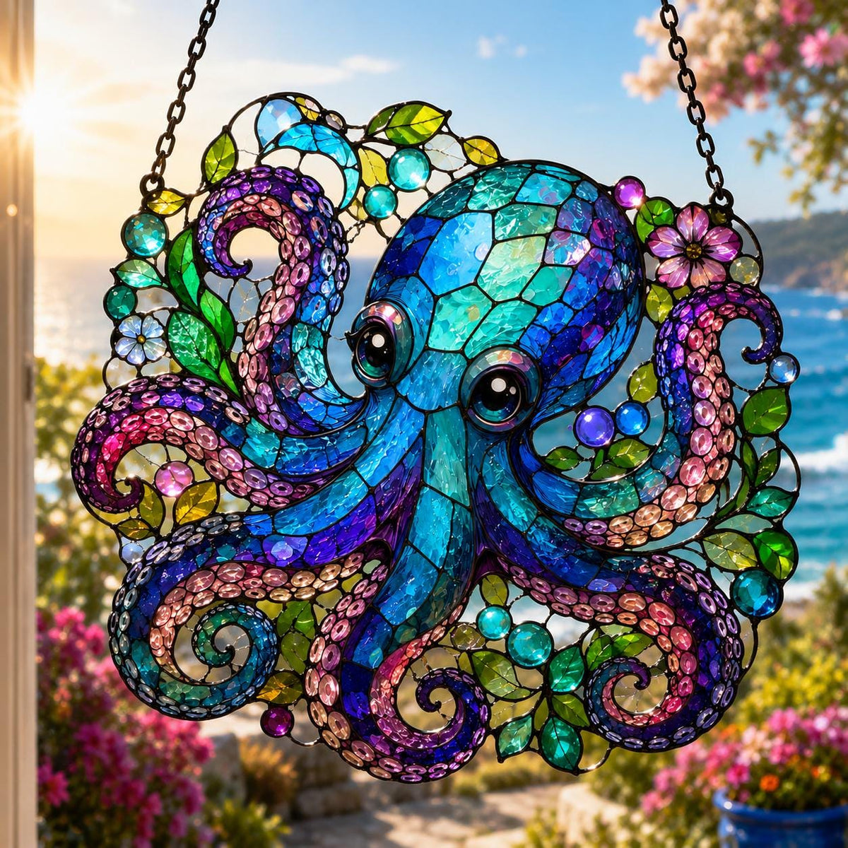 Colorful Octopus Suncatcher - Acrylic Ocean Window Hanging