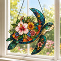 Sea Turtle Acrylic Suncatcher - Floral Turtle Window Hanging