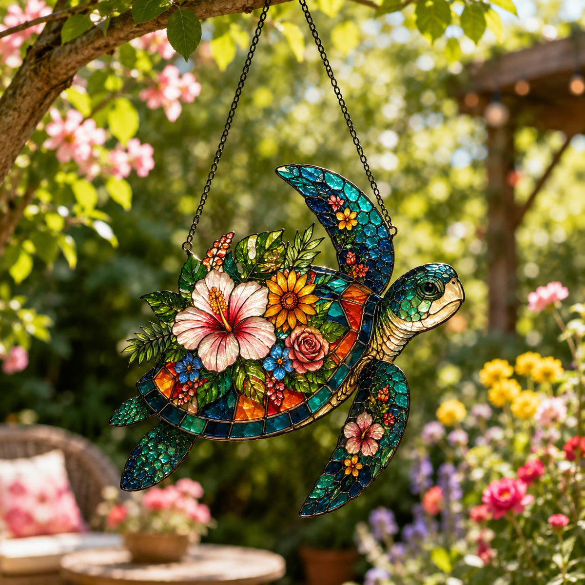Sea Turtle Acrylic Suncatcher - Floral Turtle Window Hanging - image 5