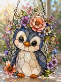 Floral Penguin Suncatcher - Acrylic Penguin Window Hanging