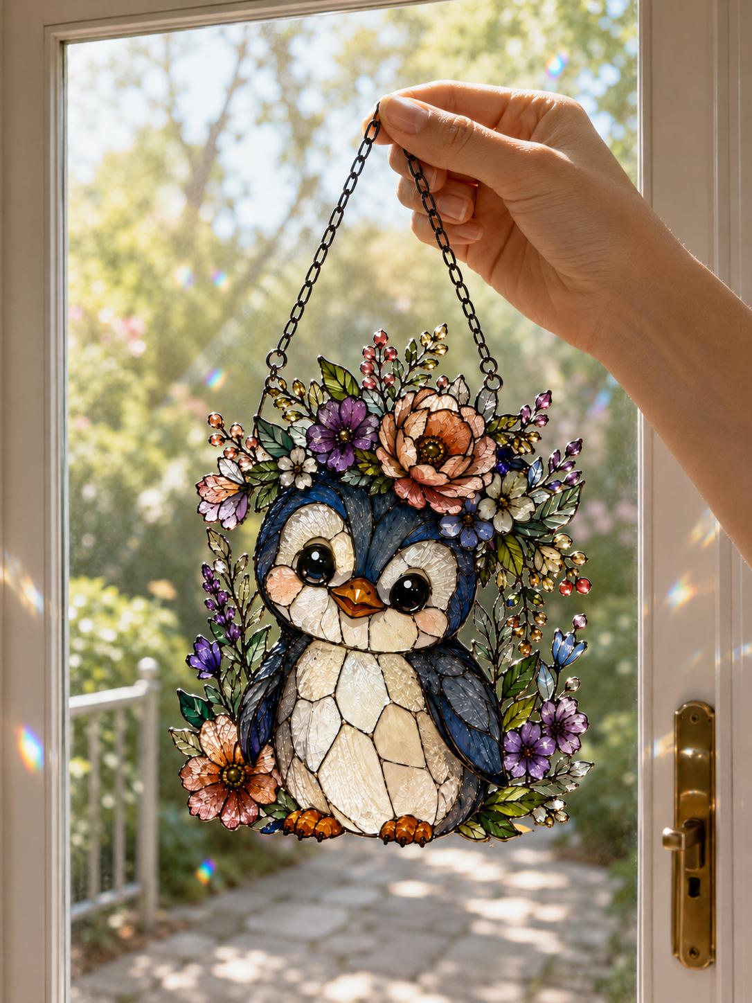 Floral Penguin Suncatcher - Acrylic Penguin Window Hanging - image 3