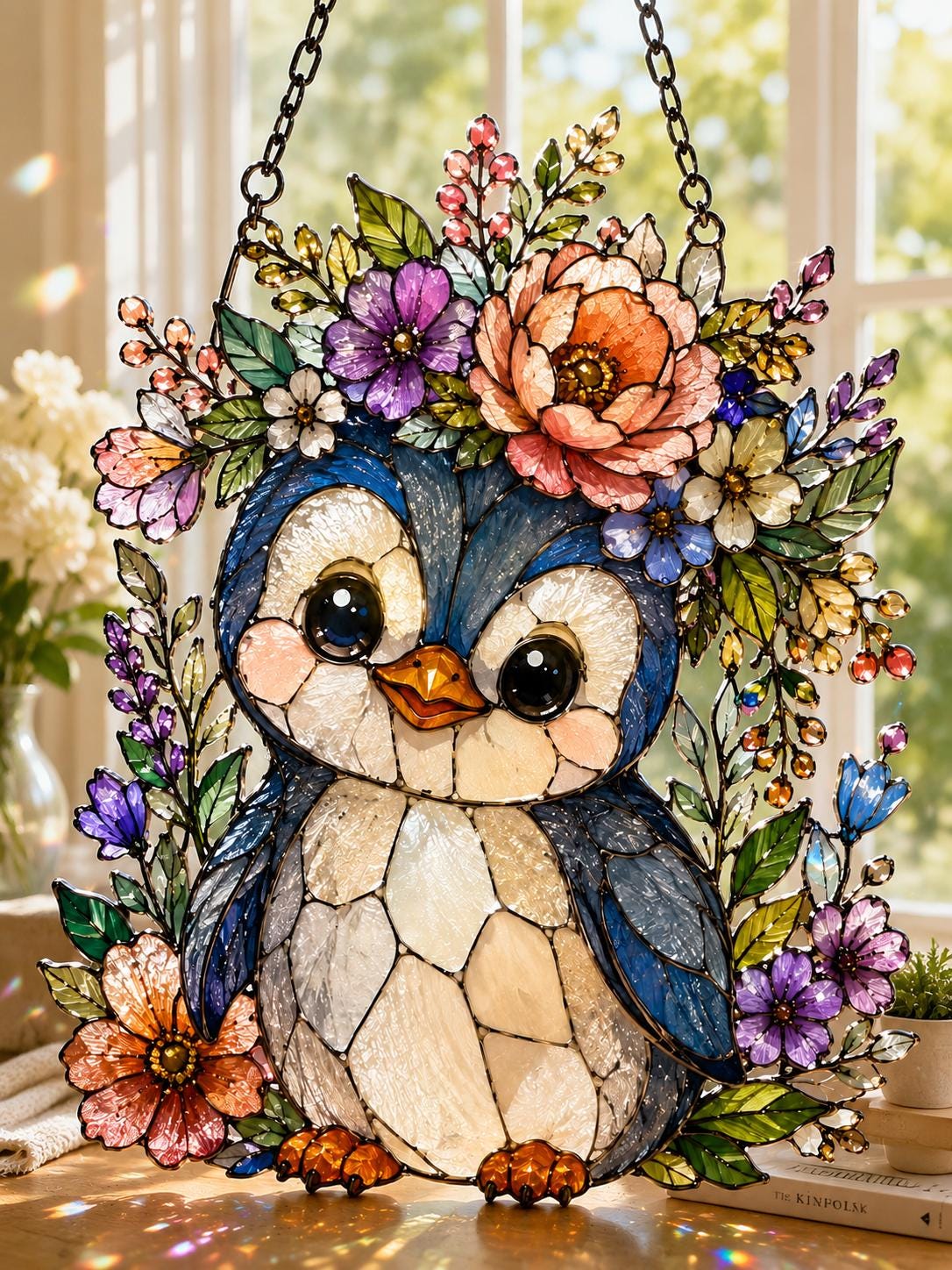 Floral Penguin Suncatcher - Acrylic Penguin Window Hanging - image 4