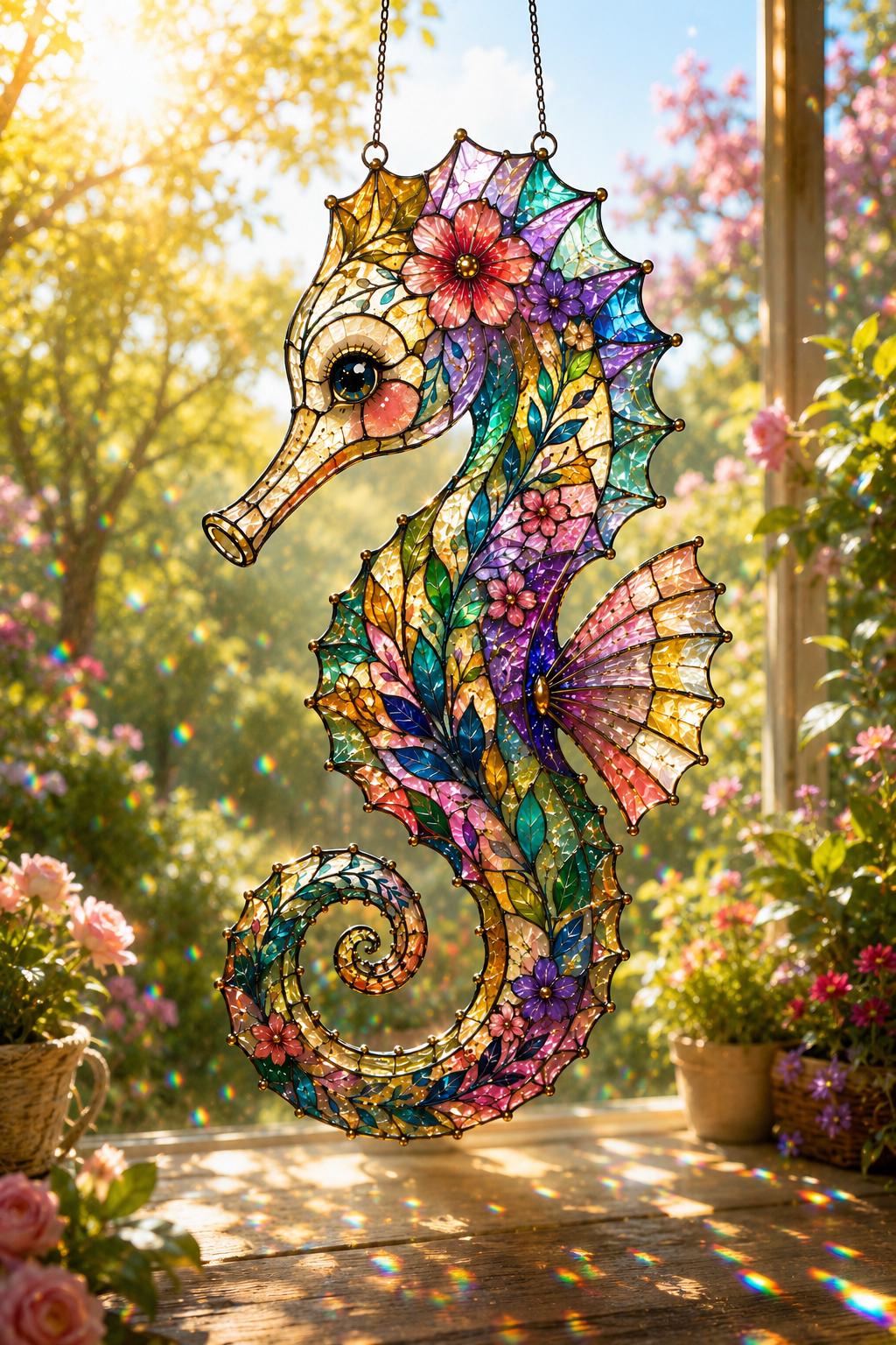 Floral Seahorse Suncatcher - Acrylic Window Hanging - image 4