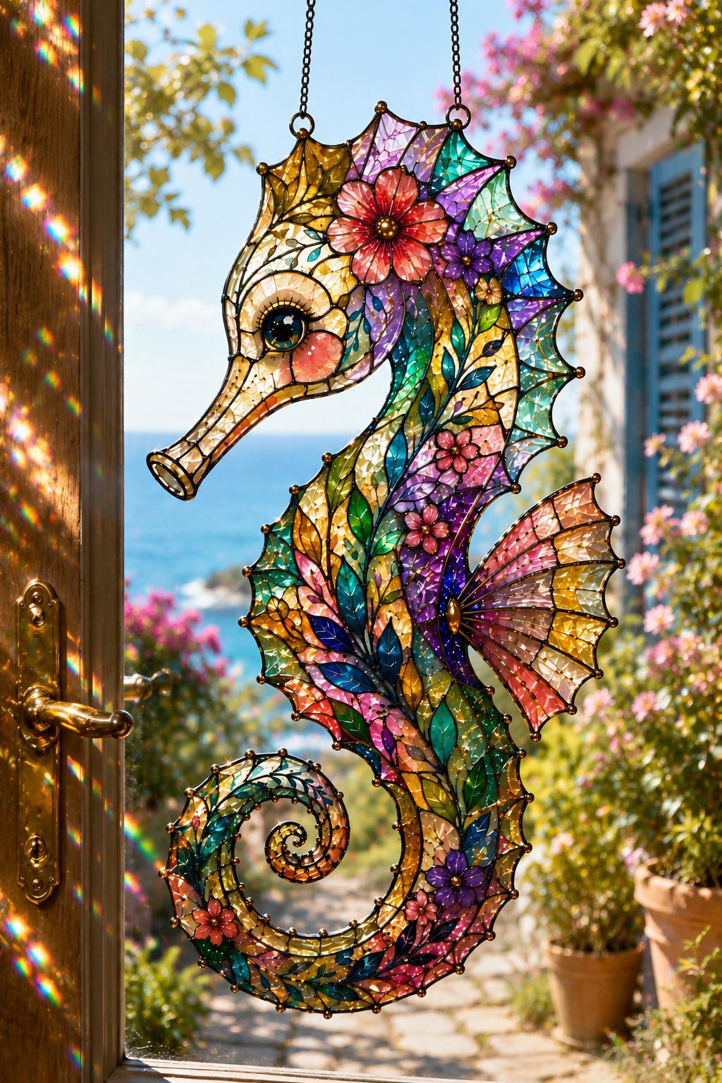 Floral Seahorse Suncatcher - Acrylic Window Hanging - image 2