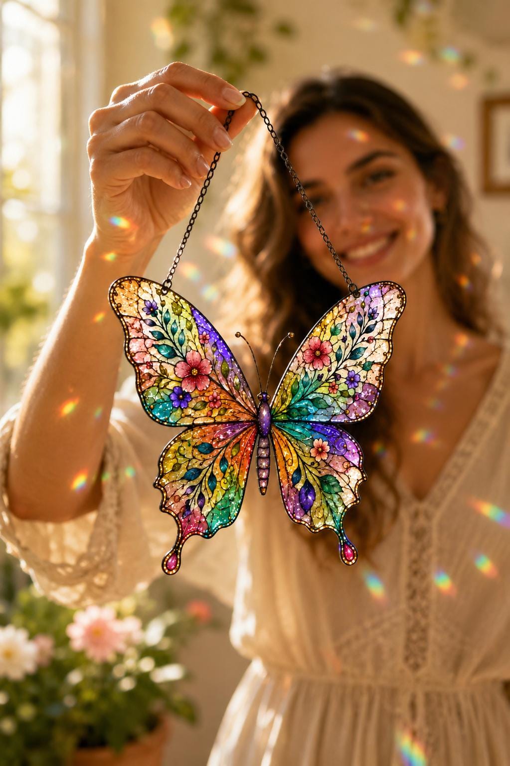 Floral Garden Butterfly Suncatcher - Acrylic Window Hanging - image 2