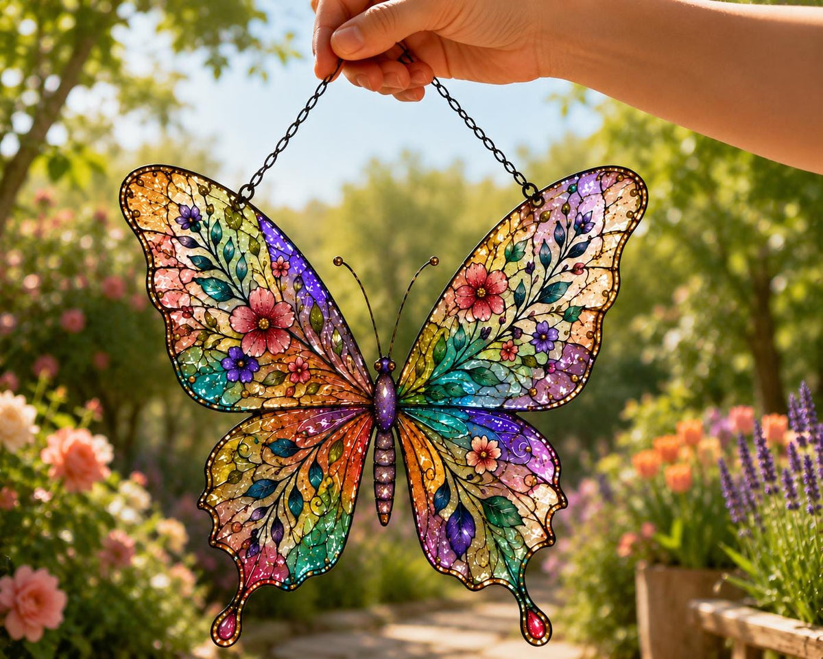 Floral Garden Butterfly Suncatcher - Acrylic Window Hanging - image 5