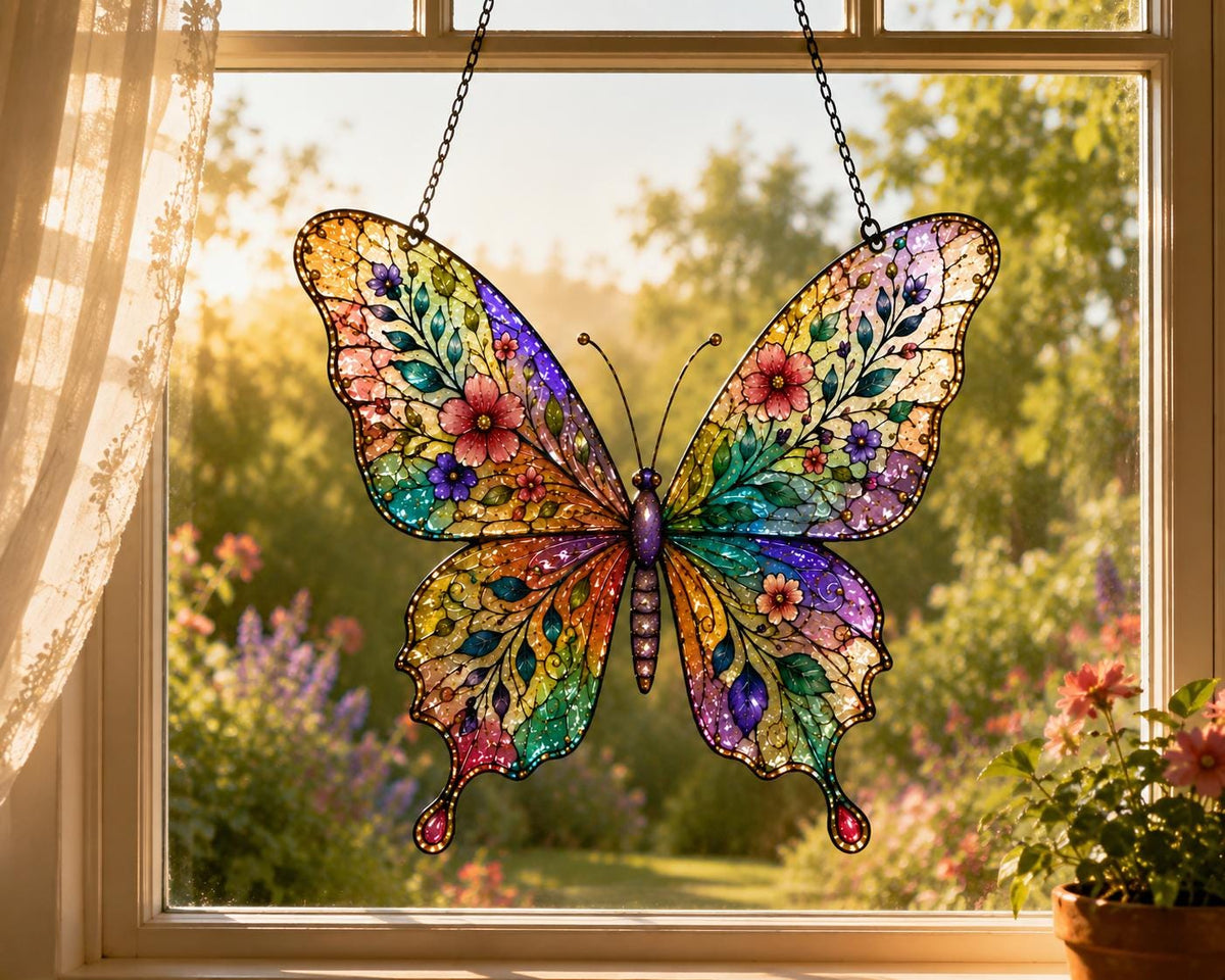 Floral Garden Butterfly Suncatcher - Acrylic Window Hanging - image 6