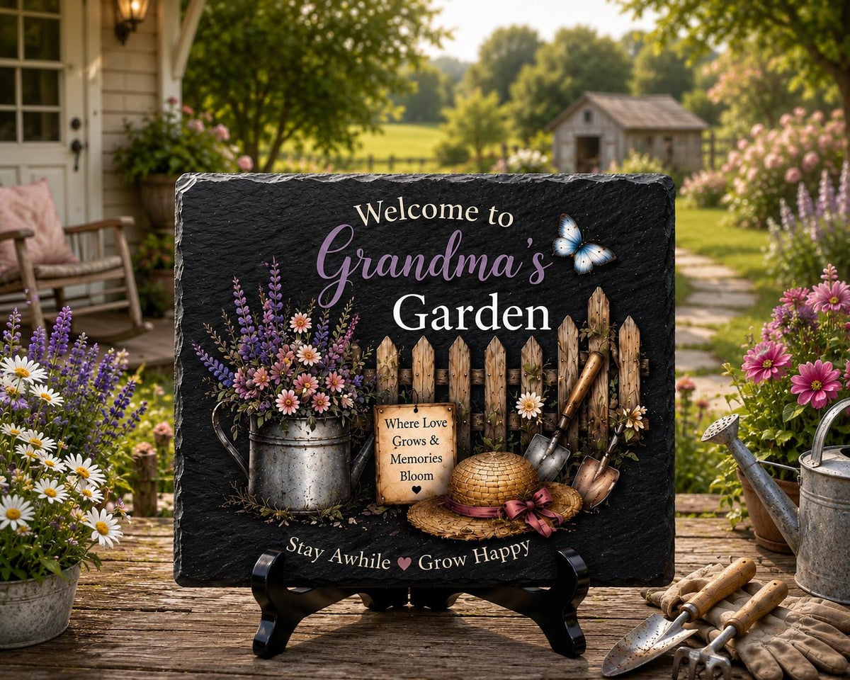 Personalized Grandma Garden Sign - Custom Name Slate Plaque