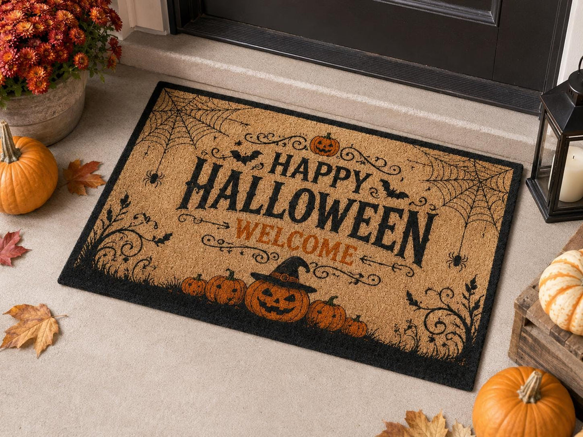 Halloween Welcome Doormat - Spooky Pumpkin Front Door Mat
