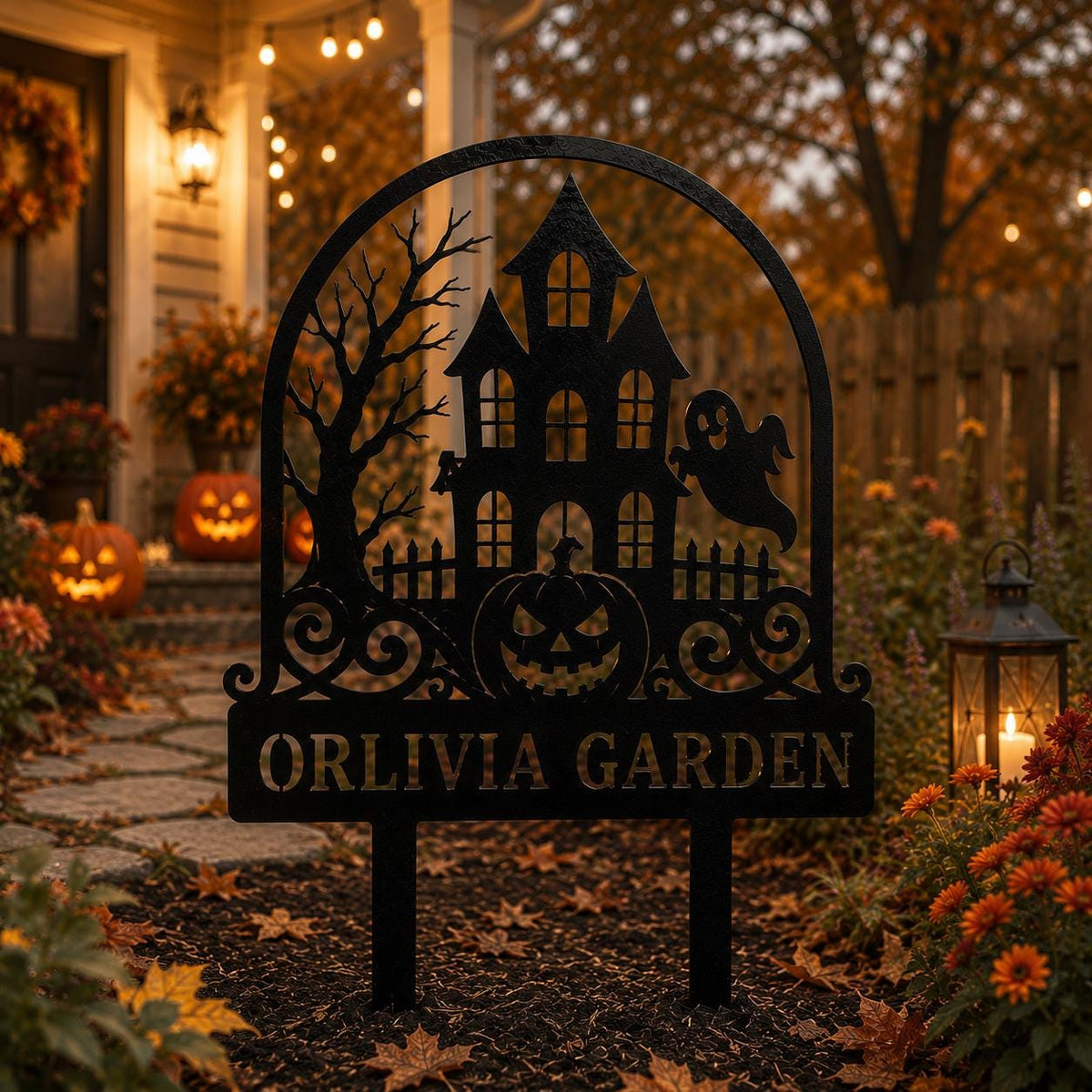 Haunted House Yard Sign - Personalized Halloween Garden Stake - image 3