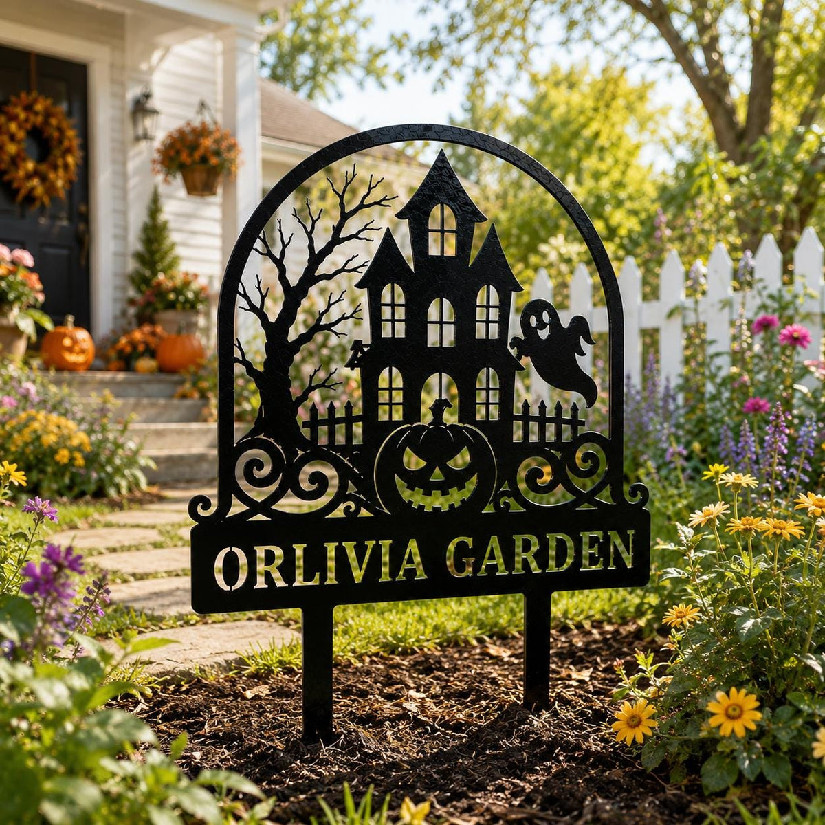 Haunted House Yard Sign - Personalized Halloween Garden Stake - image 2