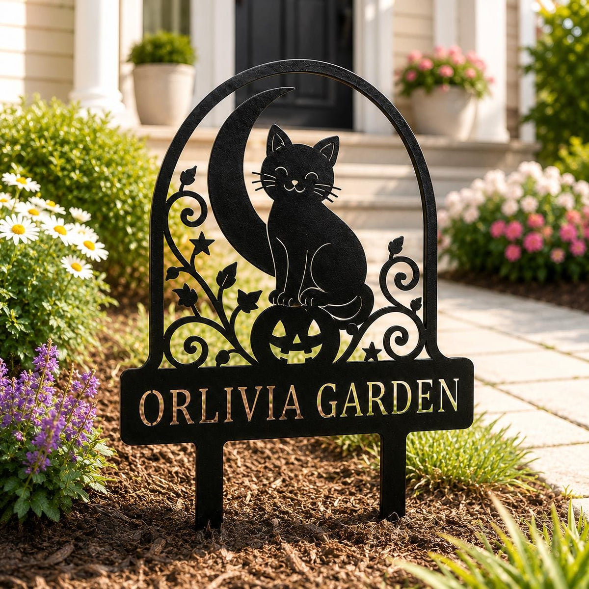 Personalized Halloween Garden Sign - Black Cat Pumpkin Yard Stake - image 2