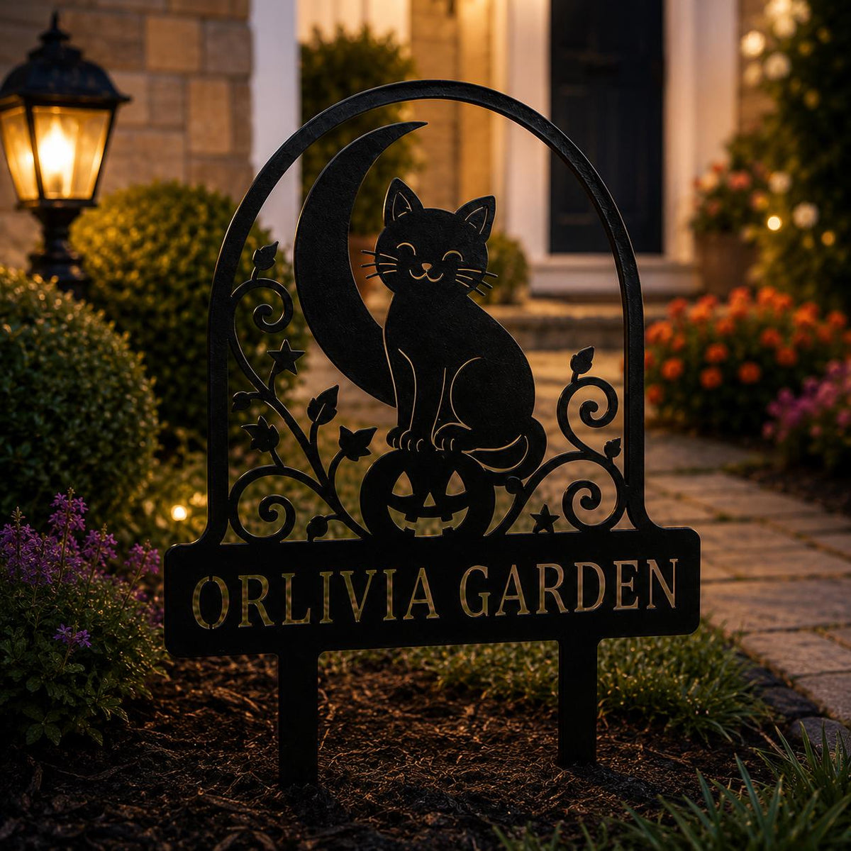 Personalized Halloween Garden Sign - Black Cat Pumpkin Yard Stake - image 4