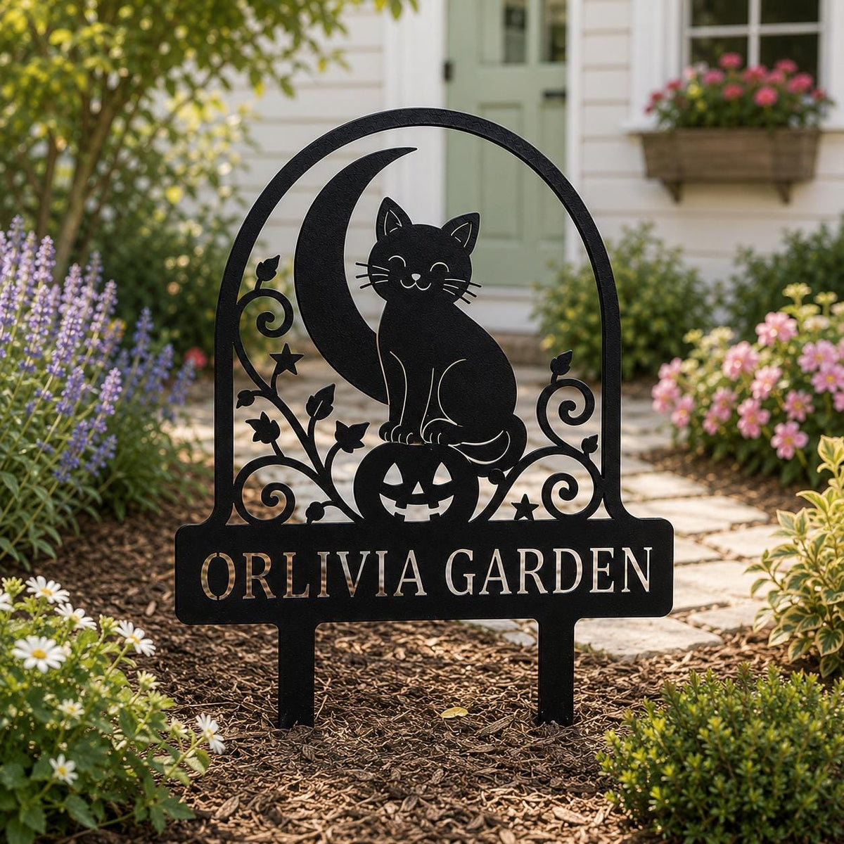 Personalized Halloween Garden Sign - Black Cat Pumpkin Yard Stake - image 5