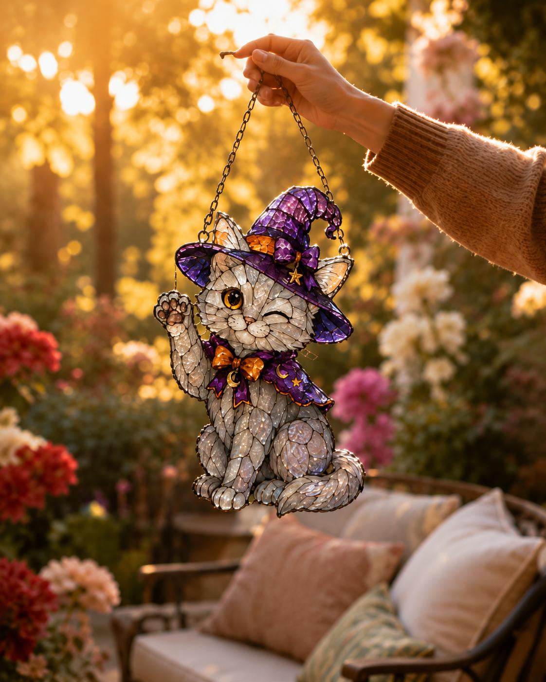 Witchy Kitten Suncatcher - Acrylic Cat Window Hanging - image 2