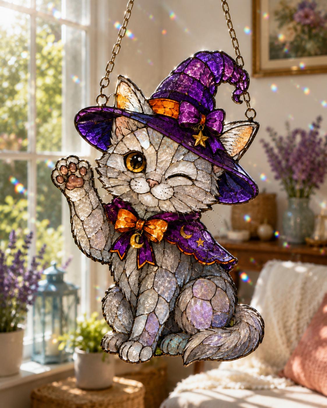 Witchy Kitten Suncatcher - Acrylic Cat Window Hanging - image 3