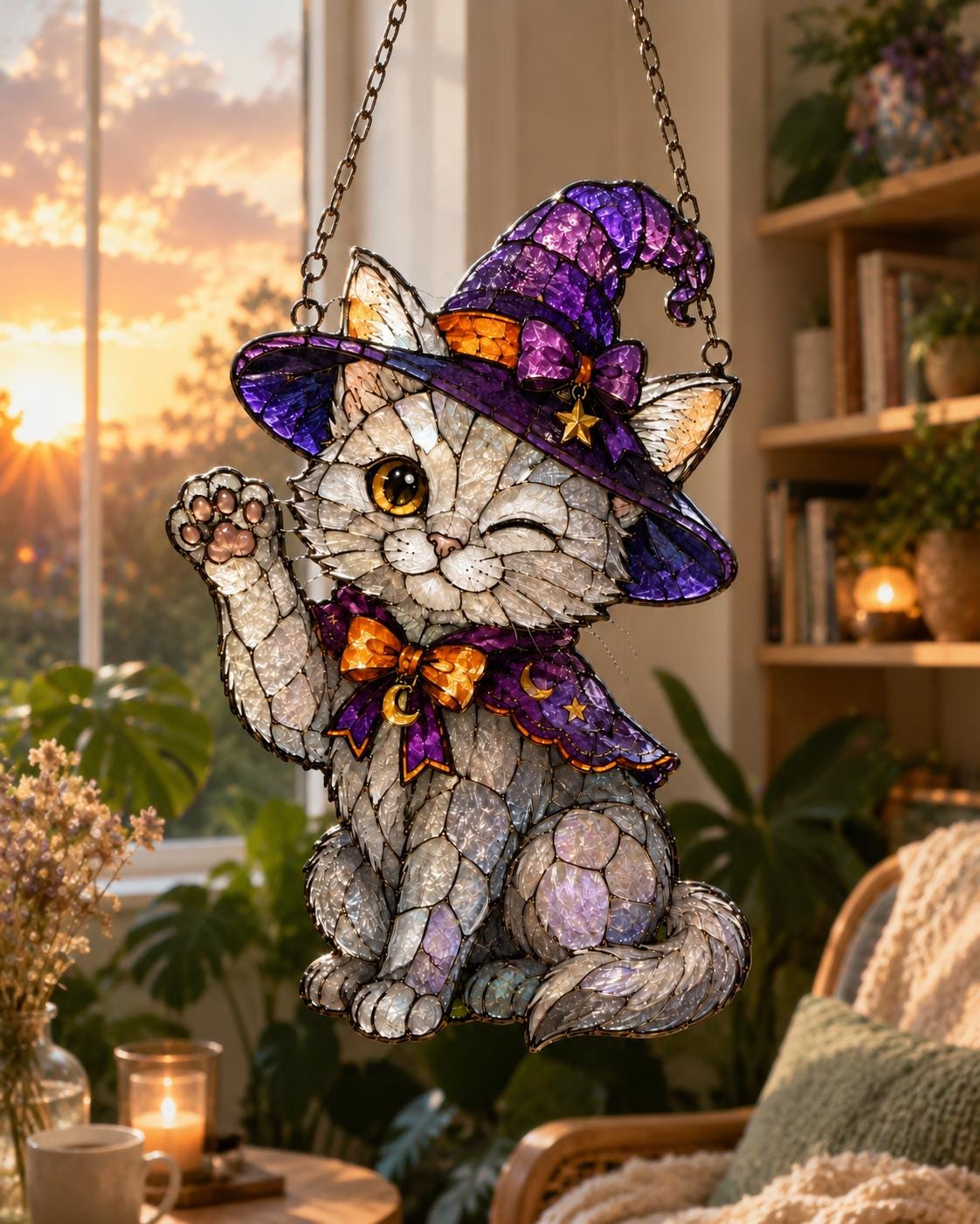 Witchy Kitten Suncatcher - Acrylic Cat Window Hanging - image 5
