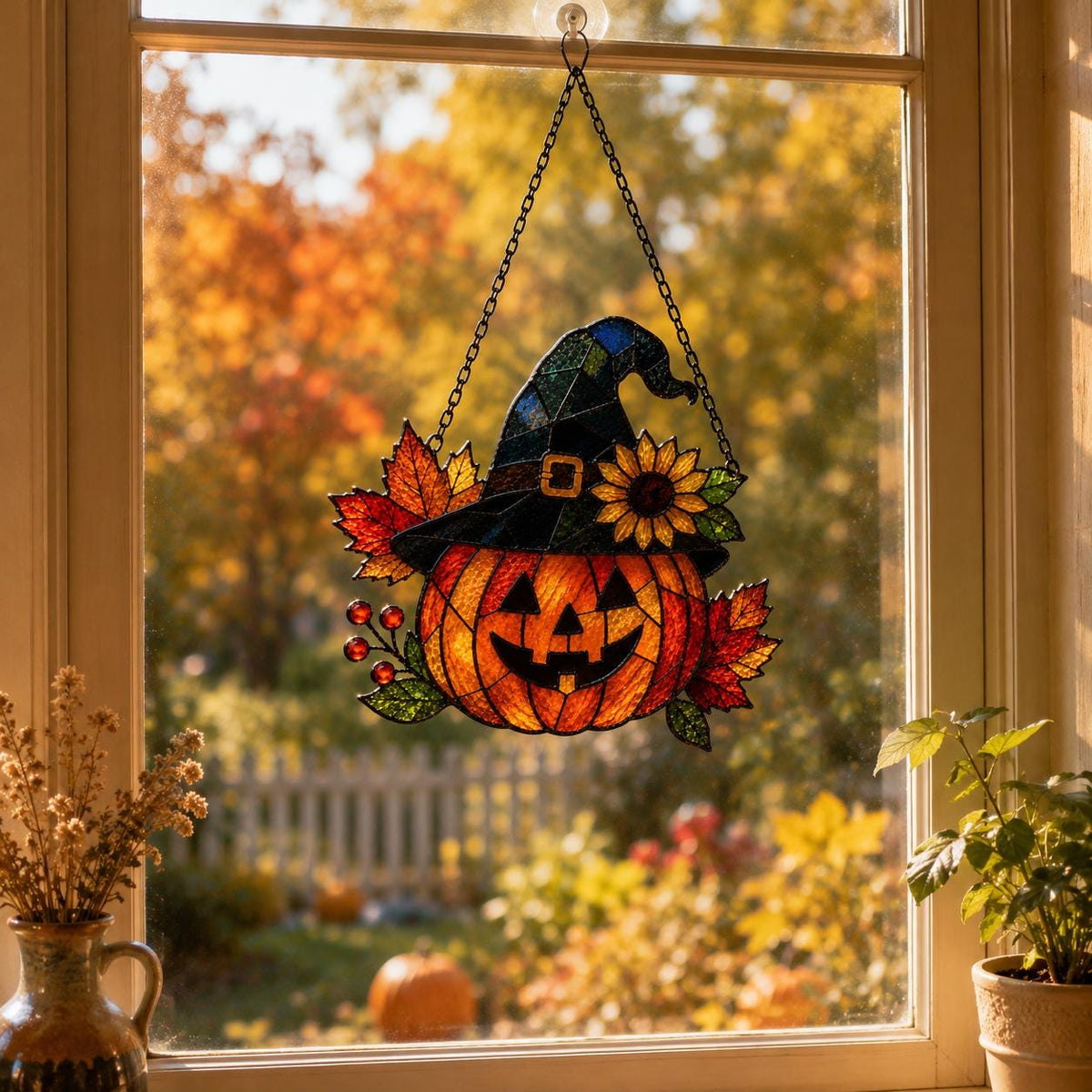 Pumpkin Witch Suncatcher - Halloween Acrylic Window Hanging - image 3