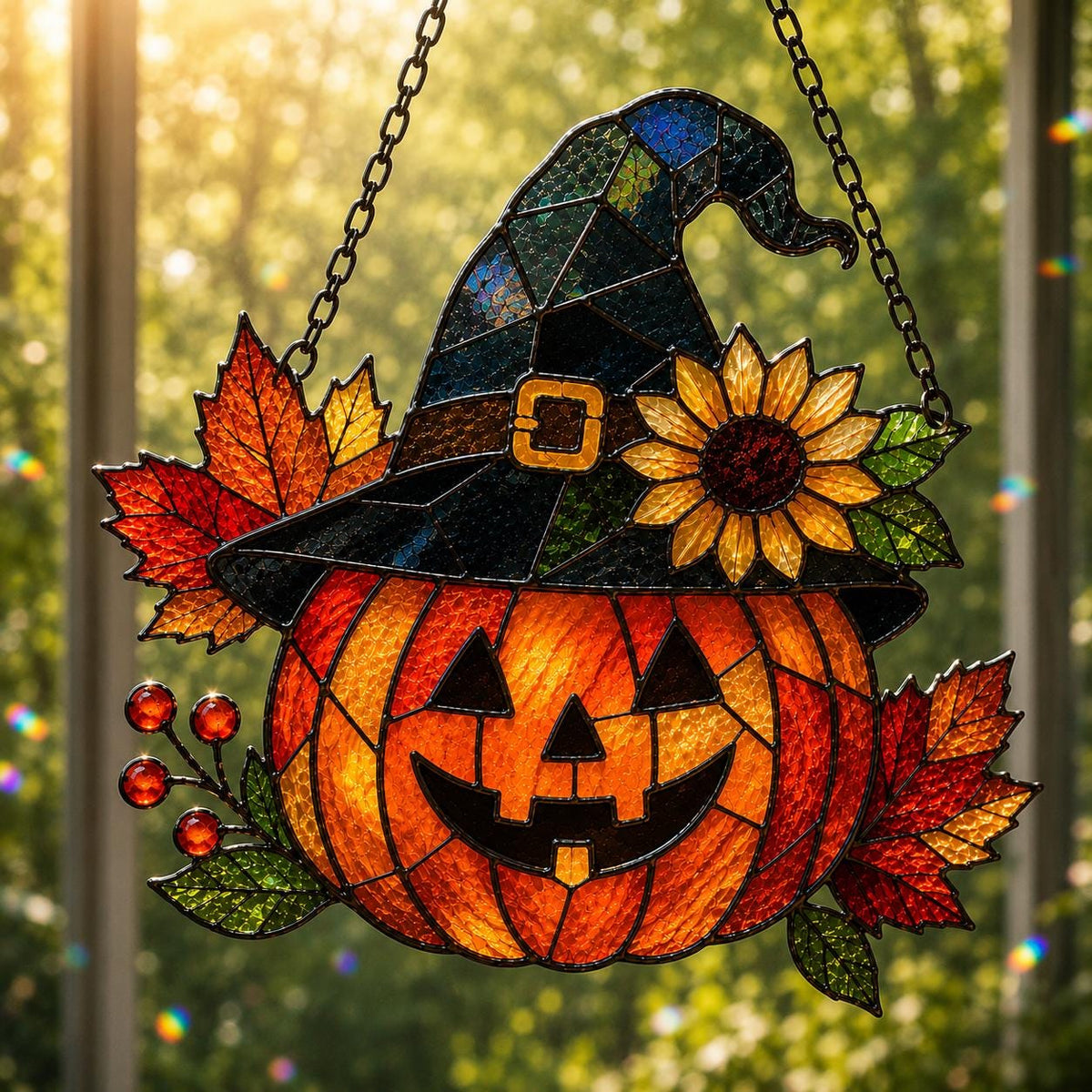 Pumpkin Witch Suncatcher - Halloween Acrylic Window Hanging
