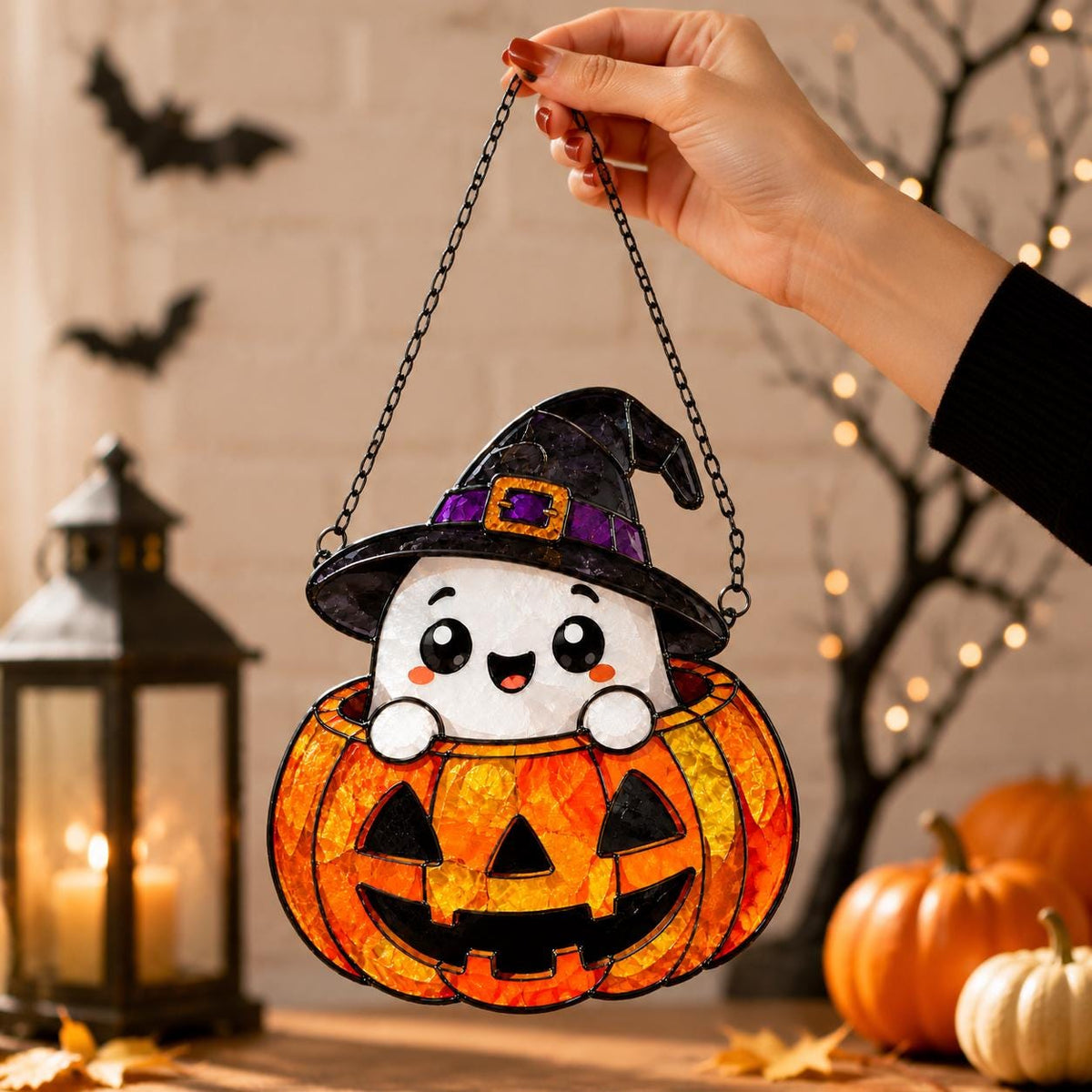 Ghost Pumpkin Suncatcher - Halloween Acrylic Window Hanging - image 4
