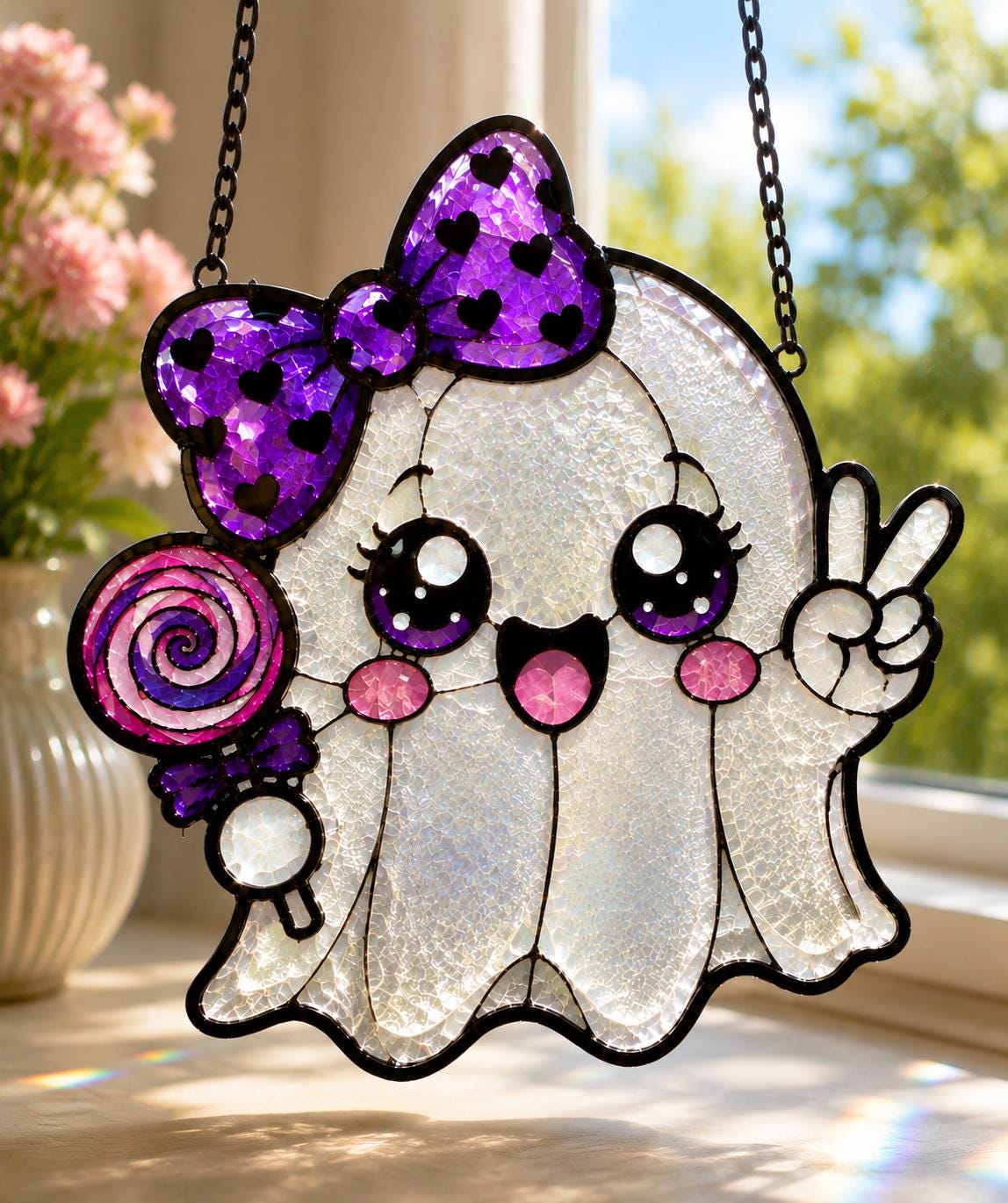 Kawaii Ghost Suncatcher - Cute Halloween Acrylic Window Hanging - image 3