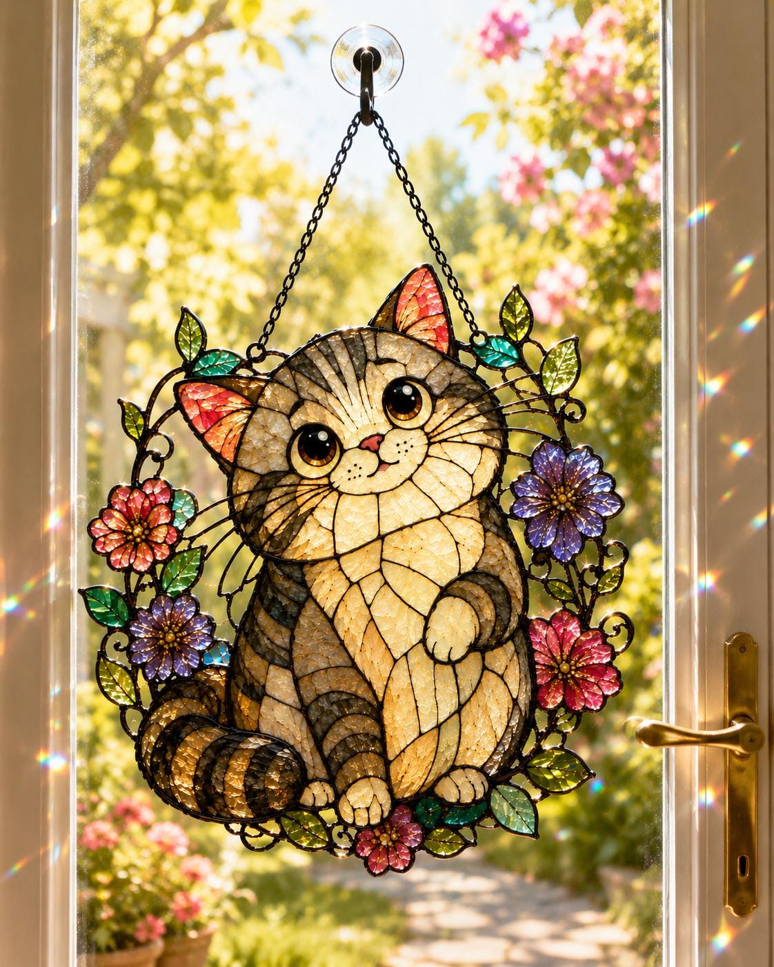 Floral Cat Suncatcher - Cute Kitten Acrylic Window Hanging - image 4
