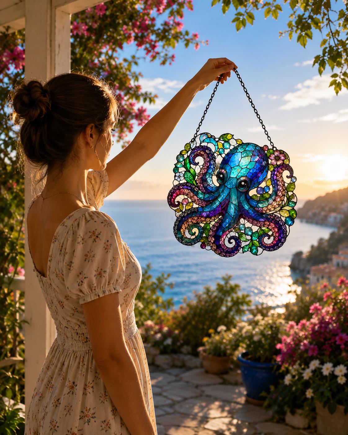 Colorful Octopus Suncatcher - Acrylic Ocean Window Hanging - image 4