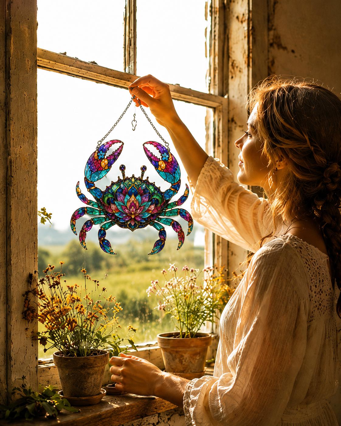 Mandala Crab Suncatcher - Acrylic Ocean Window Hanging - image 2