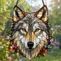 Floral Wolf Suncatcher - Acrylic Wolf Window Hanging