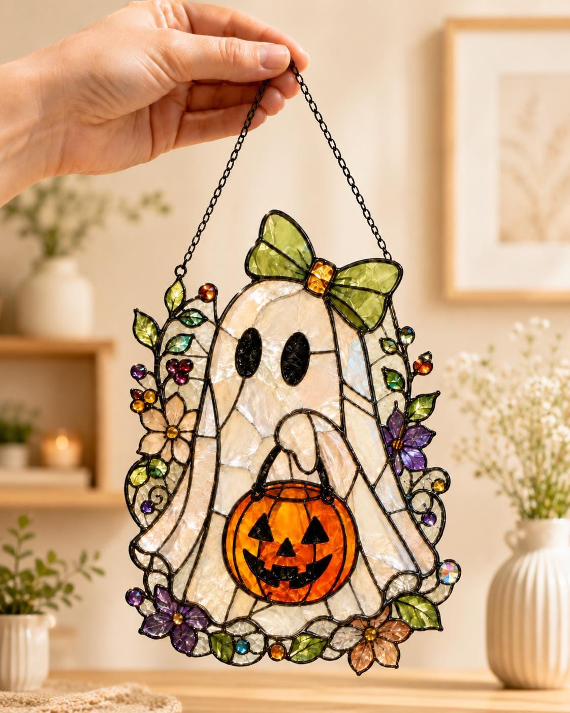 Trick or Treat Ghost Suncatcher - Halloween Acrylic Window Hanging - image 5