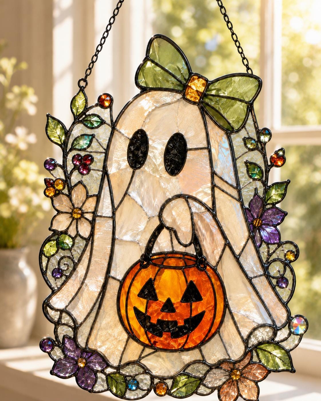 Trick or Treat Ghost Suncatcher - Halloween Acrylic Window Hanging - image 4