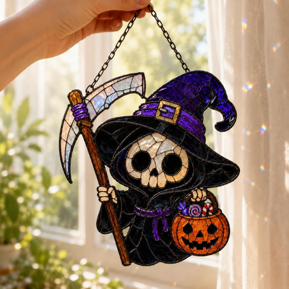 Grim Reaper Suncatcher - Halloween Acrylic Window Hanging - image 4