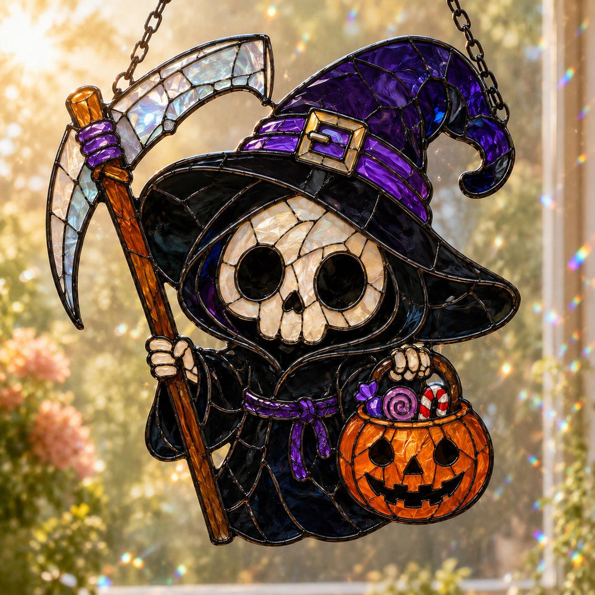 Grim Reaper Suncatcher - Halloween Acrylic Window Hanging