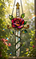 Rose Sword Suncatcher - Gothic Floral Acrylic Window Hanging