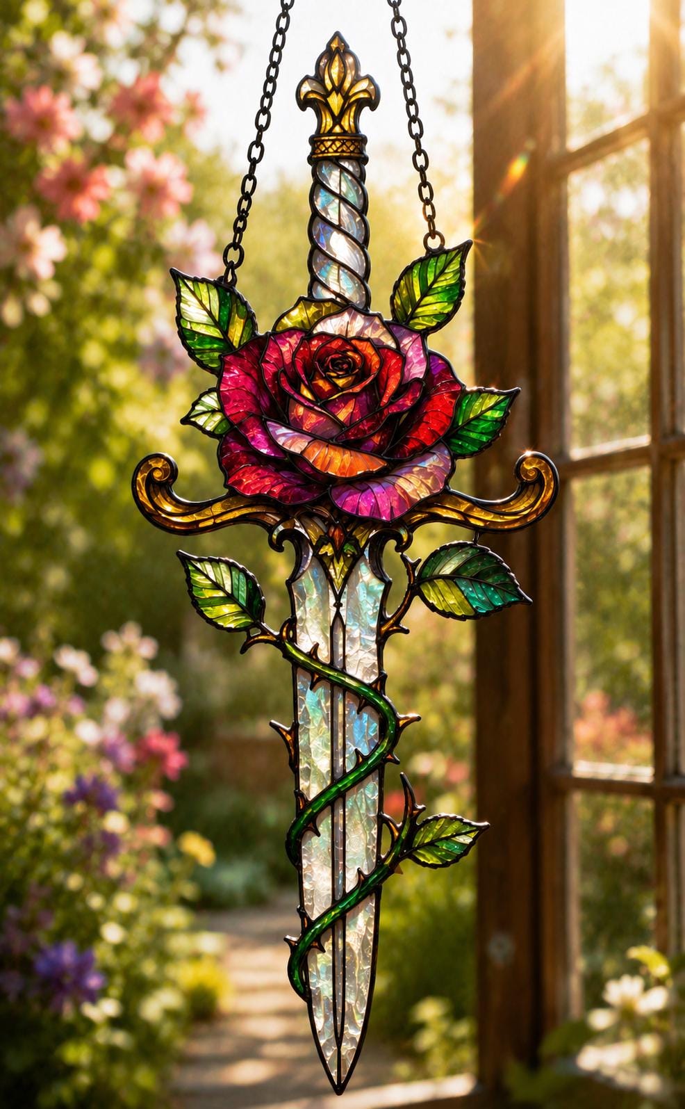 Rose Sword Suncatcher - Gothic Floral Acrylic Window Hanging - image 4