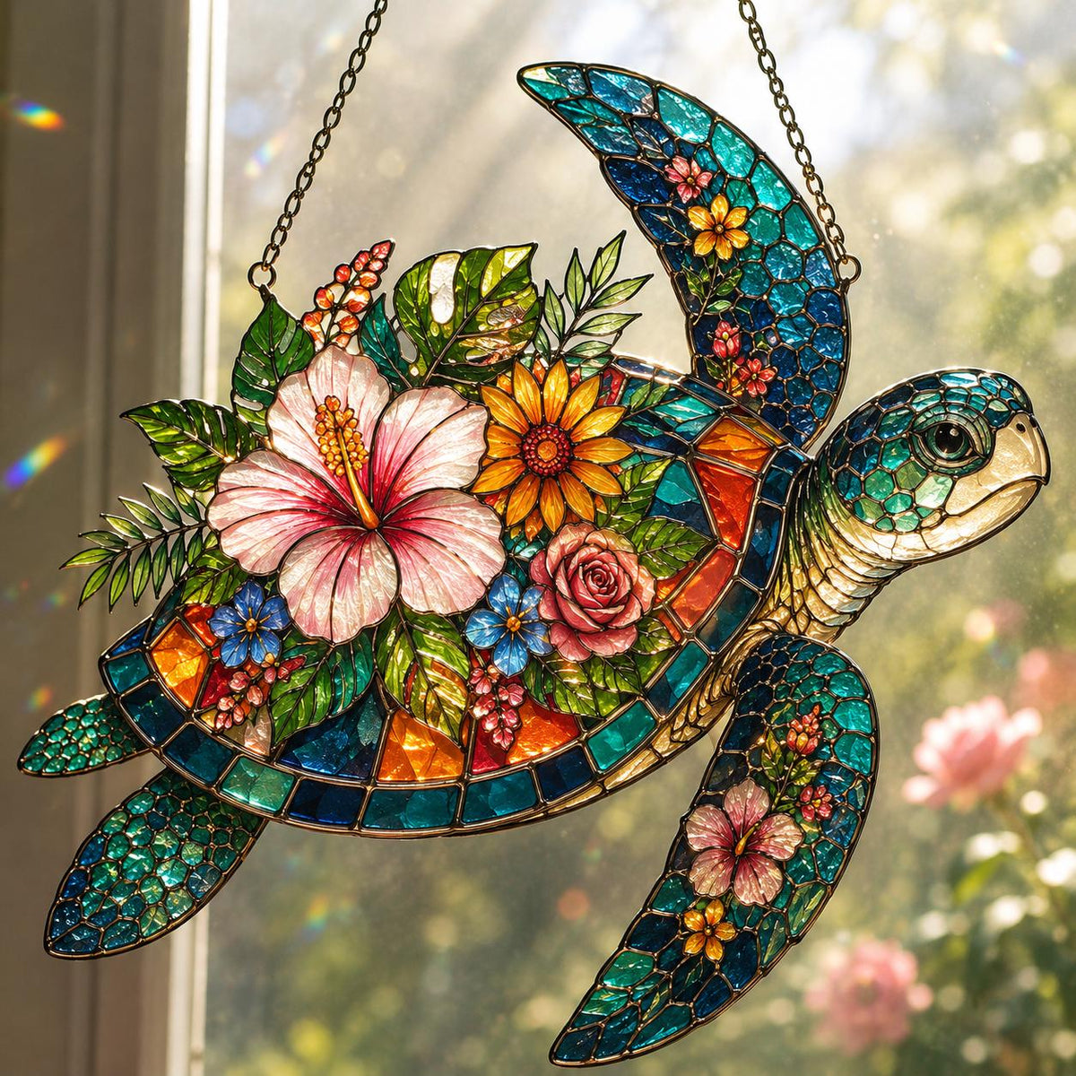 Sea Turtle Acrylic Suncatcher - Floral Turtle Window Hanging - image 2