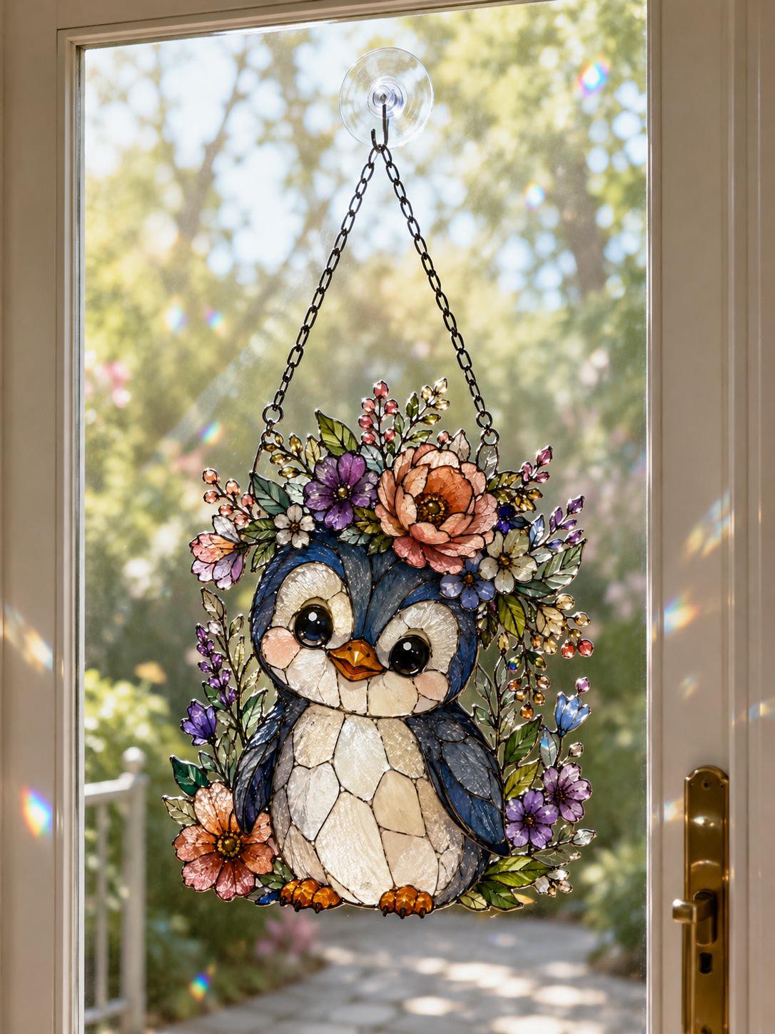 Floral Penguin Suncatcher - Acrylic Penguin Window Hanging - image 2