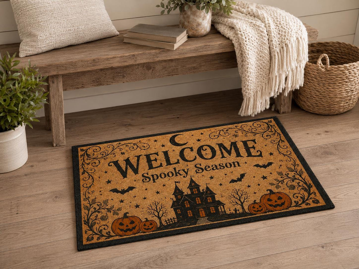 Spooky Season Doormat - Haunted House Pumpkin Door Mat