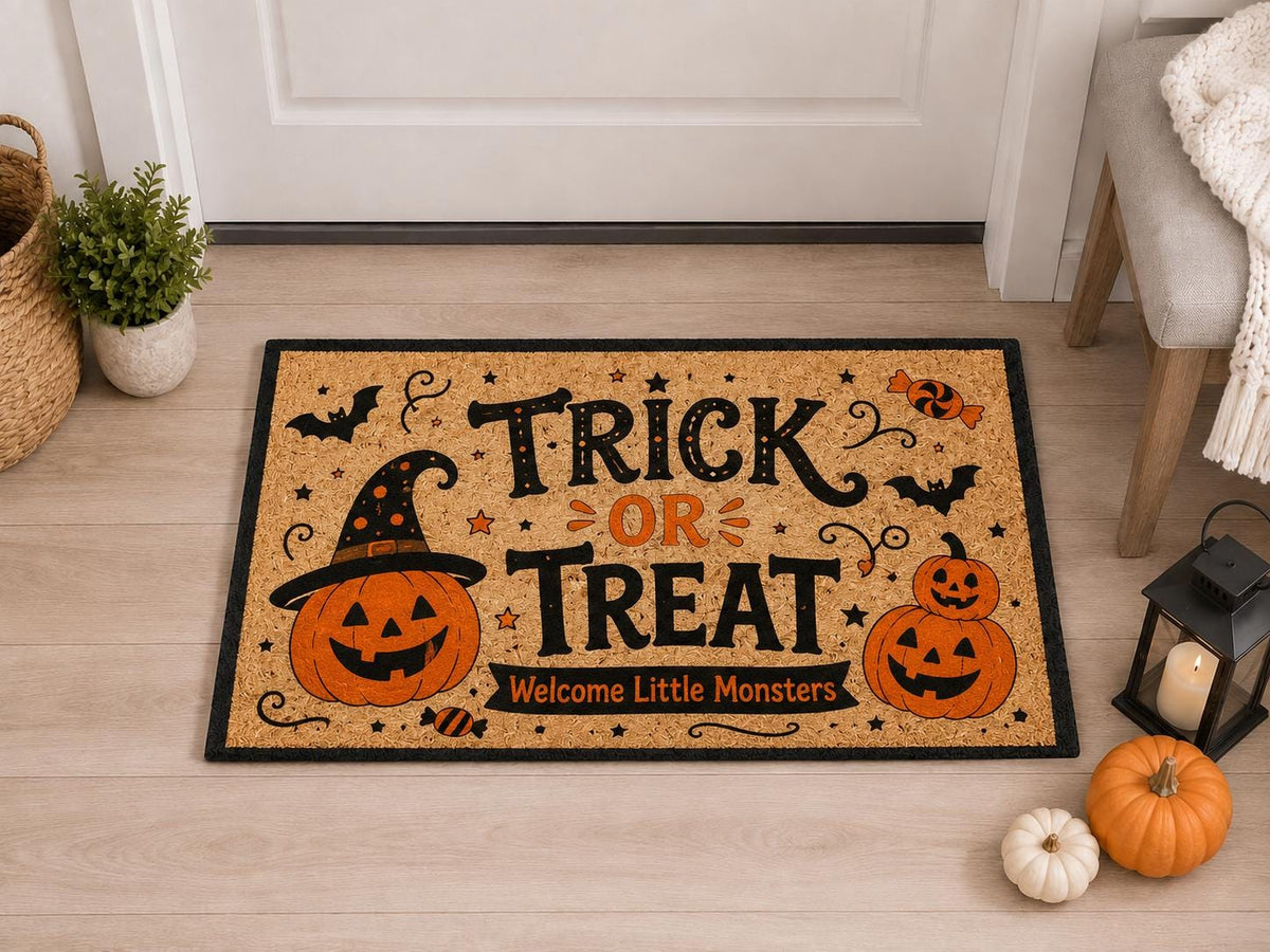 Trick or Treat Porch Mat - Witch Pumpkin Halloween Doormat