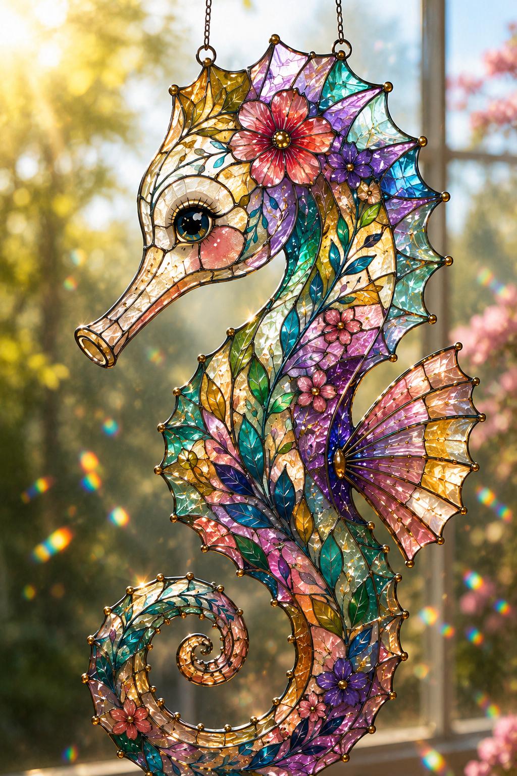 Floral Seahorse Suncatcher - Acrylic Window Hanging