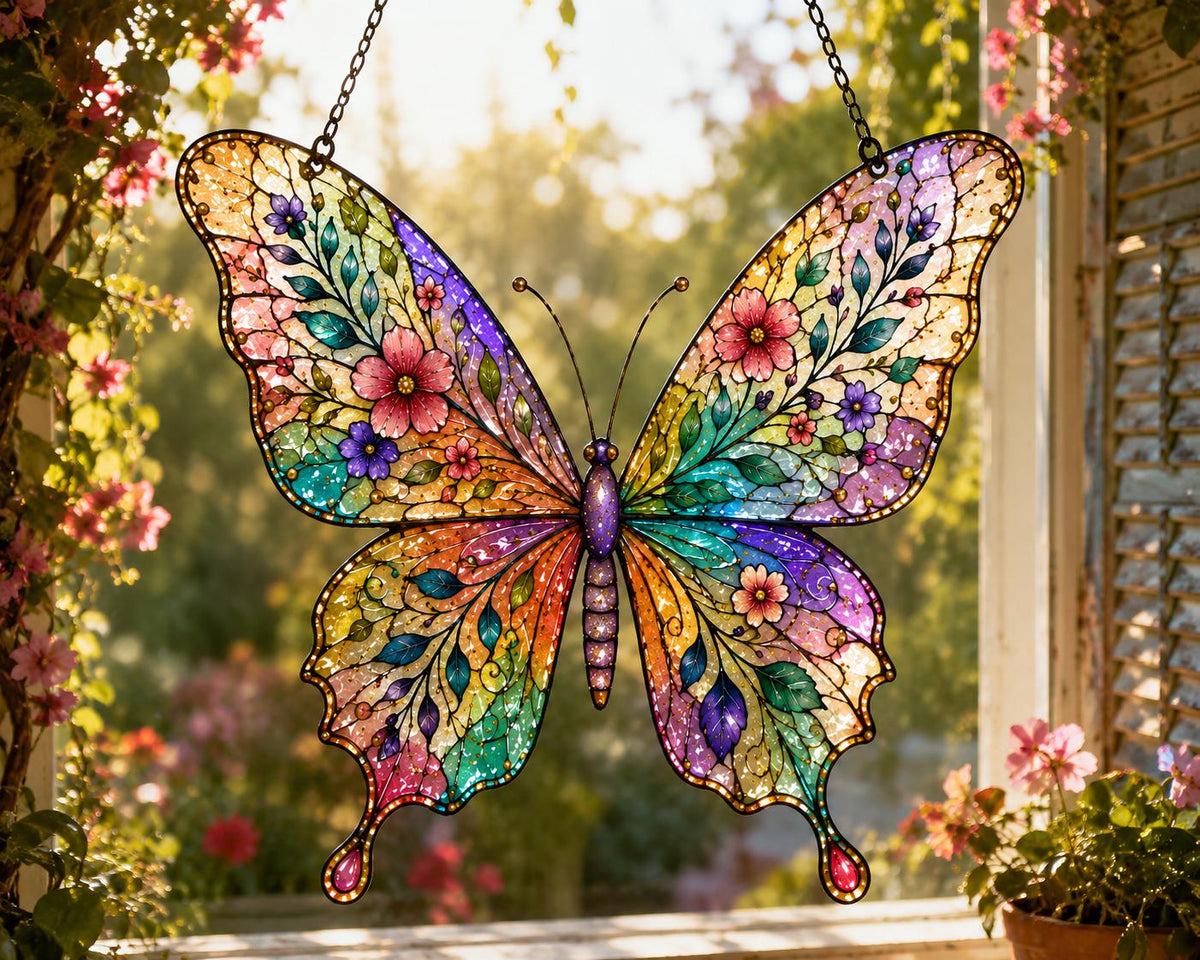 Floral Garden Butterfly Suncatcher - Acrylic Window Hanging - image 4