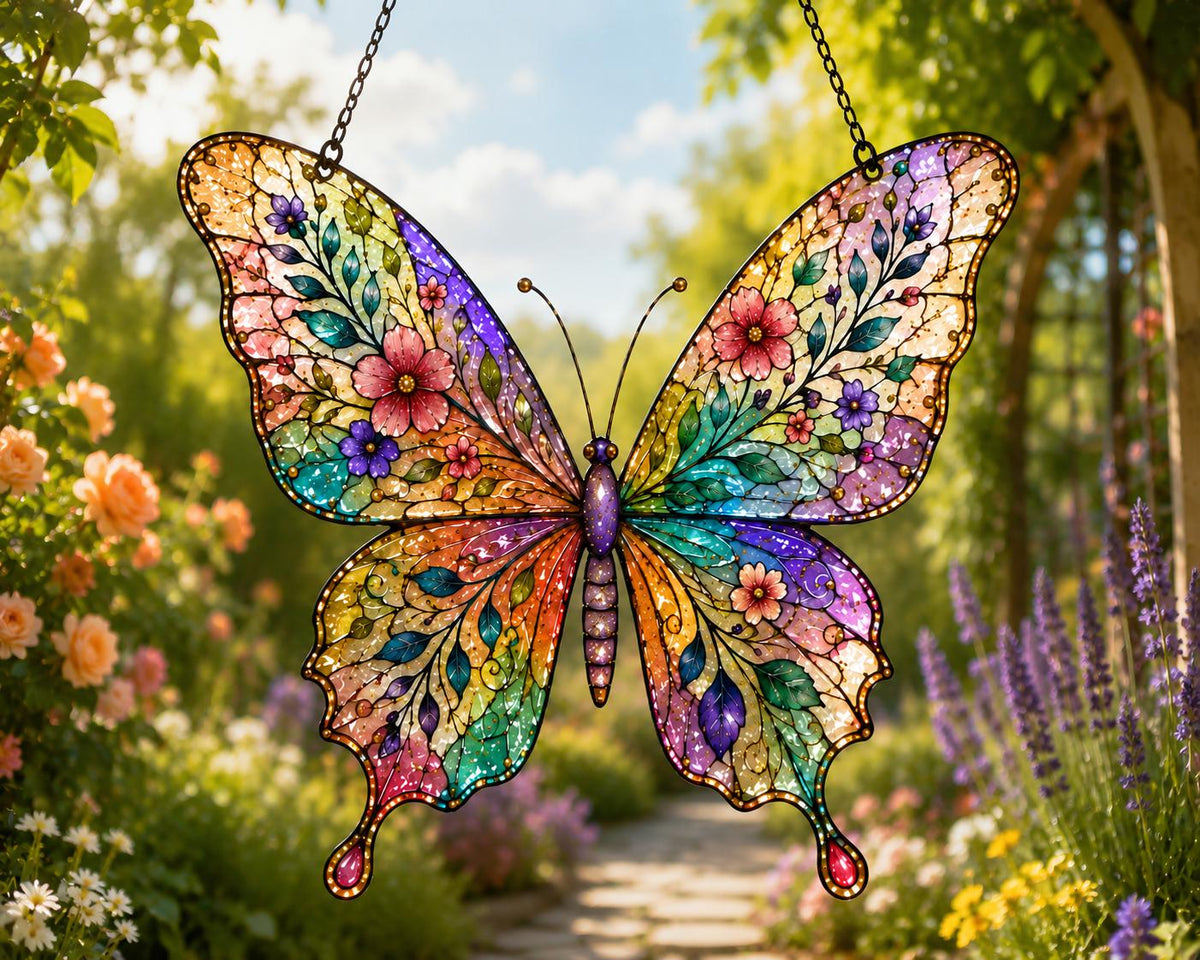 Floral Garden Butterfly Suncatcher - Acrylic Window Hanging