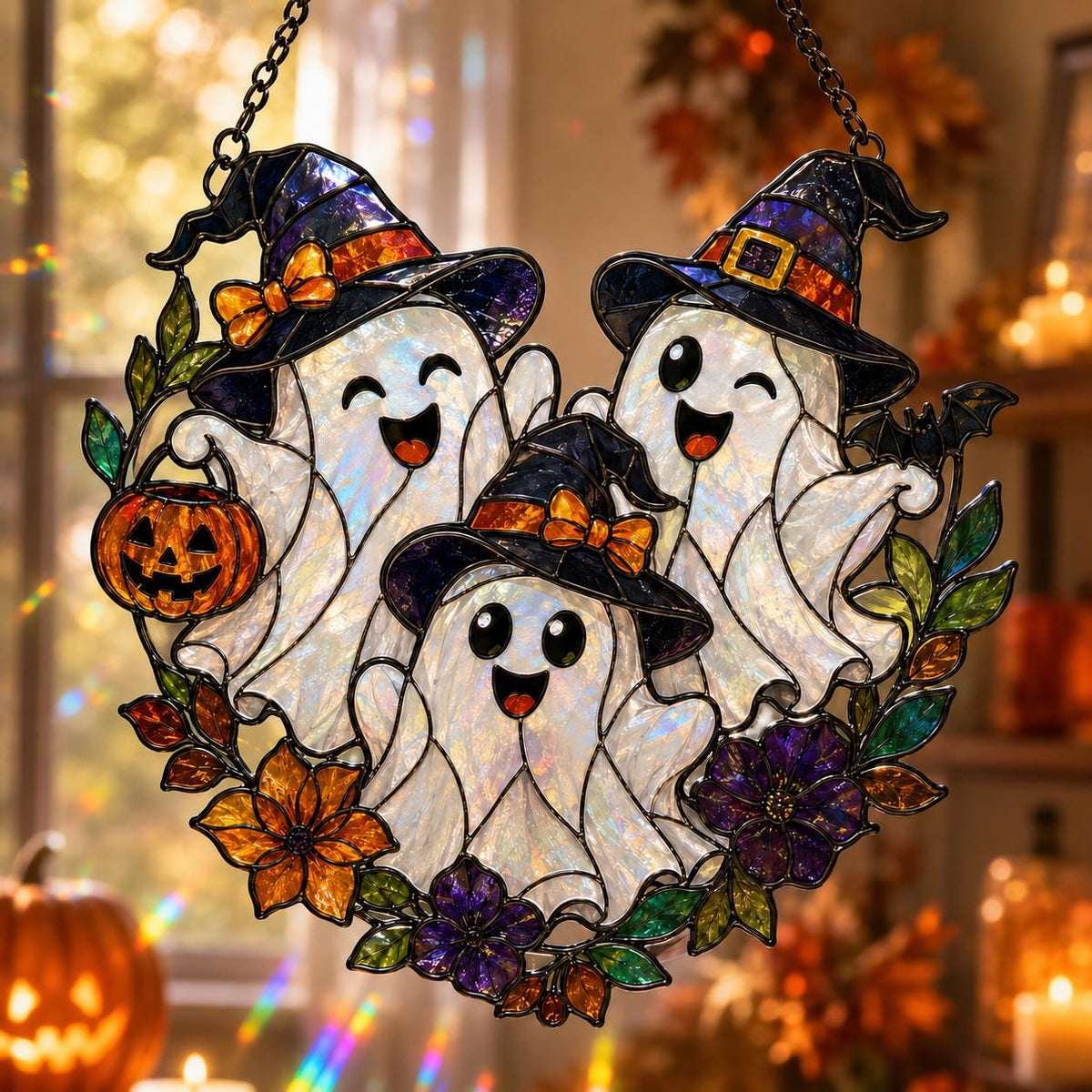 Three Ghost Suncatcher - Halloween Acrylic Window Hanging - image 5
