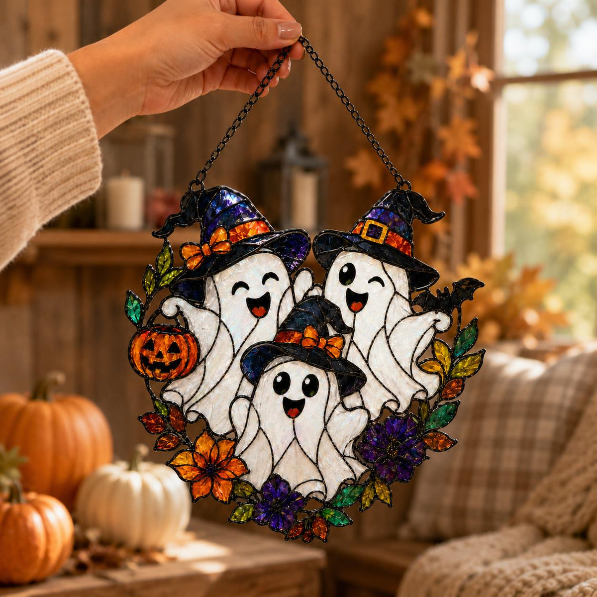 Three Ghost Suncatcher - Halloween Acrylic Window Hanging - image 6