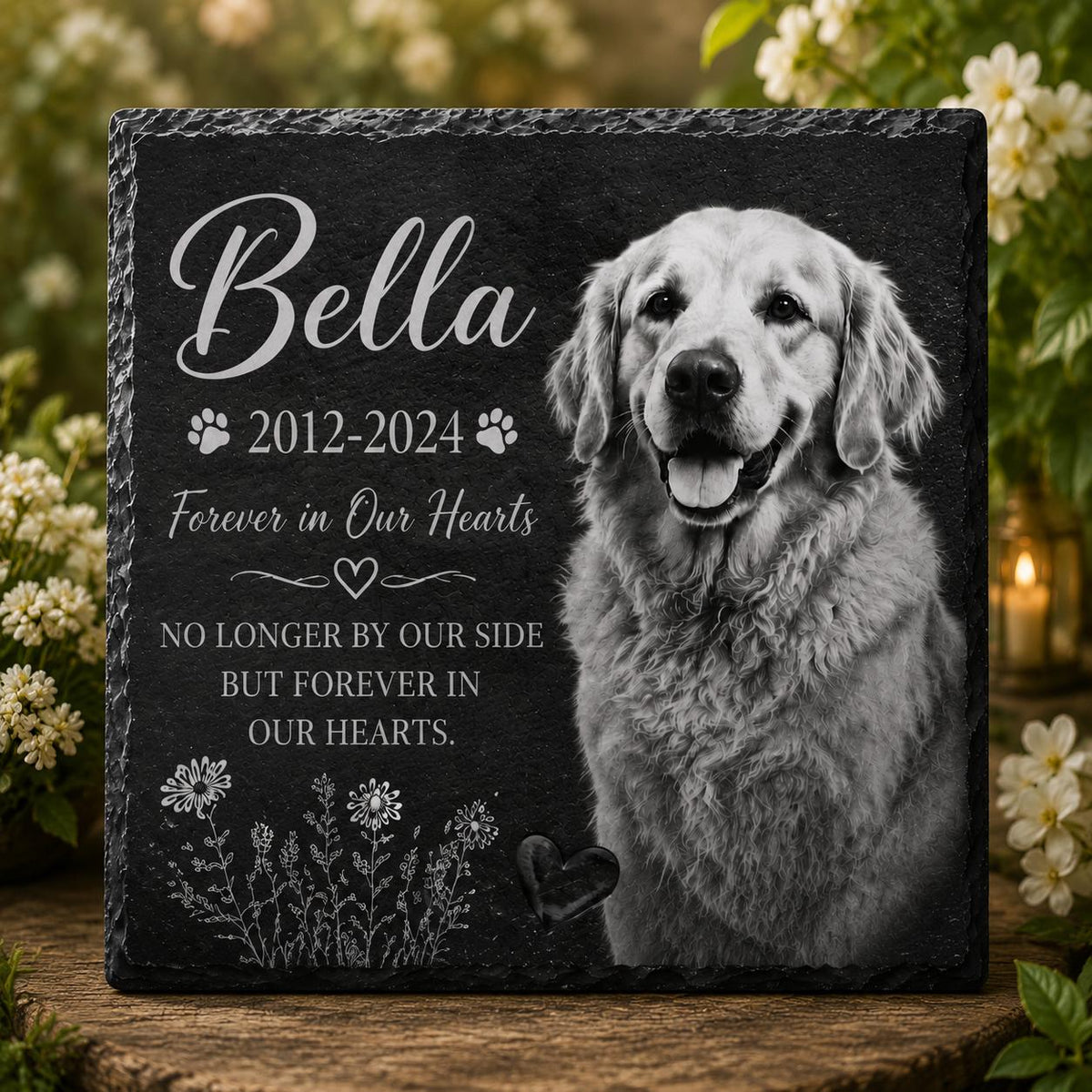Personalized Dog Memorial Stone - Custom Pet Photo Slate Plaque - image 2
