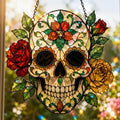 Sugar Skull Suncatcher - Floral Skull Acrylic Window Hanging